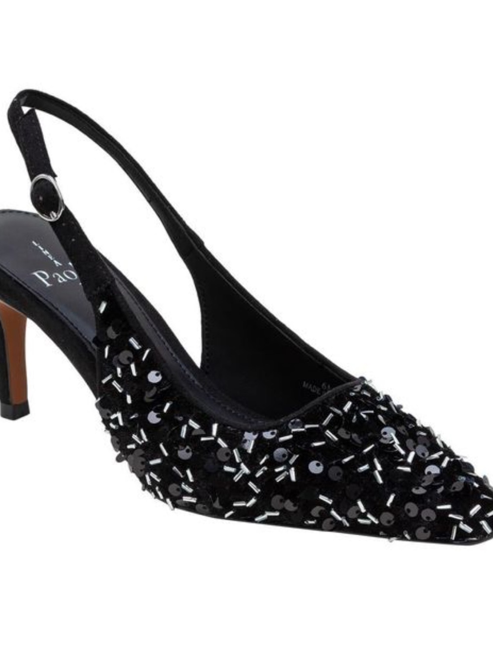 Paolo cosmo black sequin velvet slingback heels